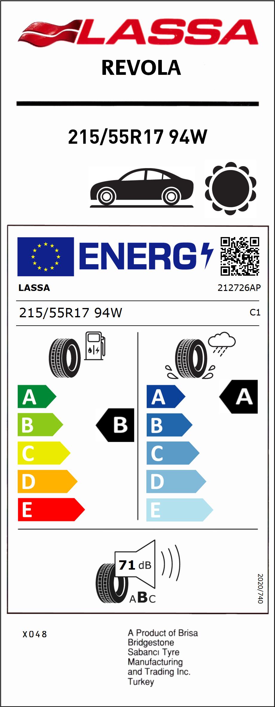 Lassa 215/55R17 94W Revola Oto Yaz Lastiği (Üretim Tarihi:2024) - Akba ...